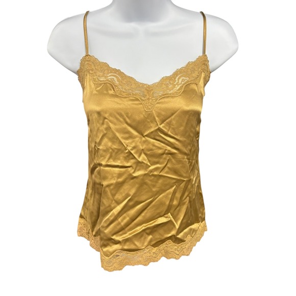 Mac & Jac Gold Silk Cami Top with Lace Trim Women's Size 14 Sleeveless Y2K - Picture 1 of 8